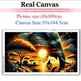 New Vibrant elephant African Landscape Sunset Diy Diamond Painting