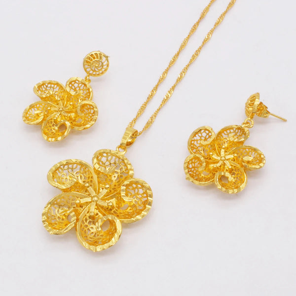 New Dubai Gold plated African copper flowers jewerly set