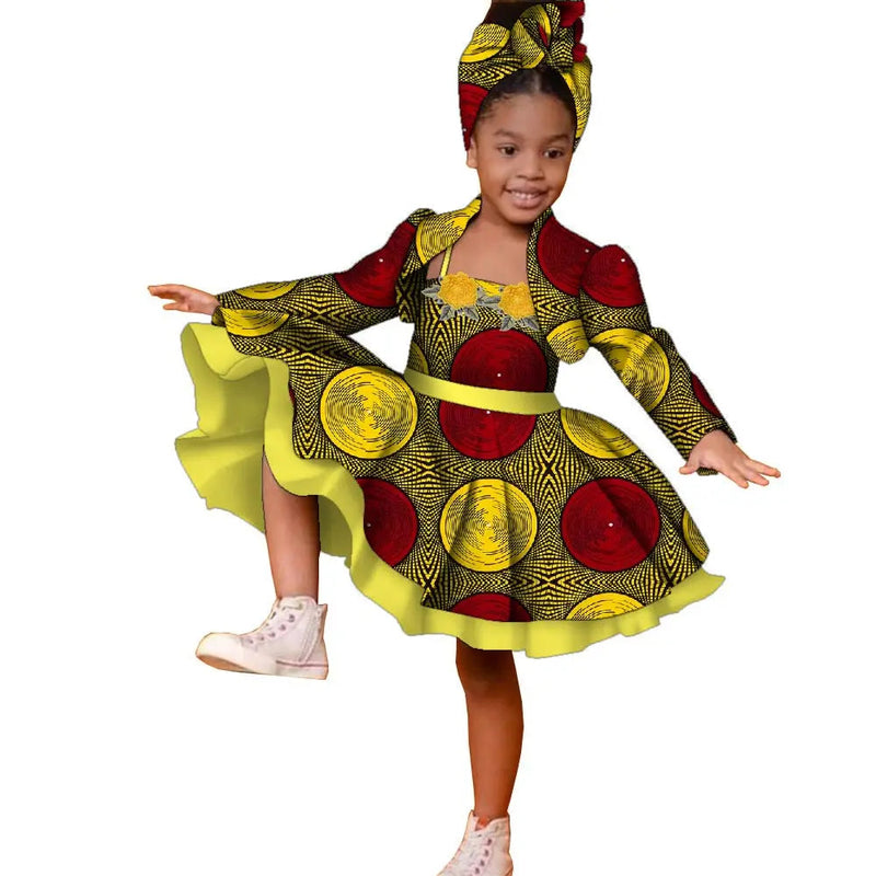 3pcs Set African Kids Gril Dashiki Dress