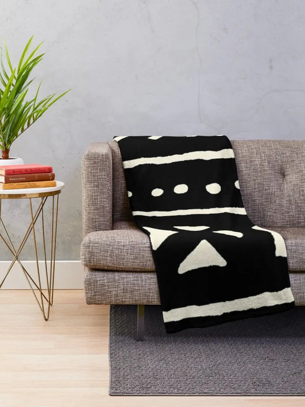 African mud cloth black and white Throw Blanket