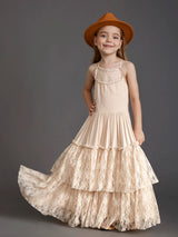 New Princess Girls Short Sleeve Lace Long Floor Dresses