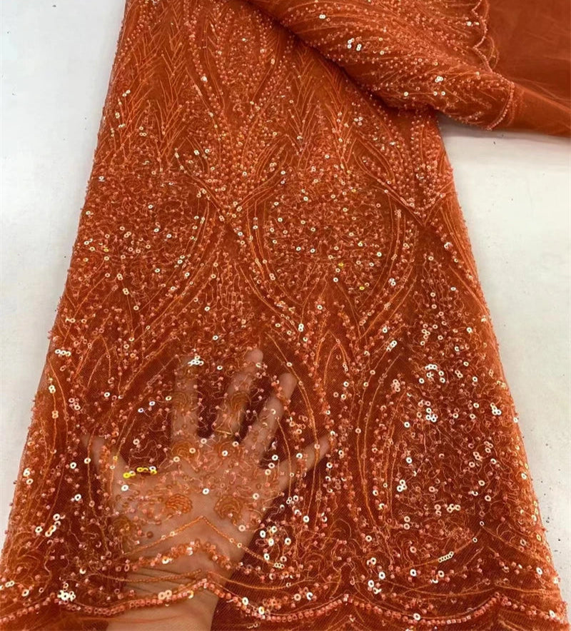 New Luxury Orange African Lace Fabric