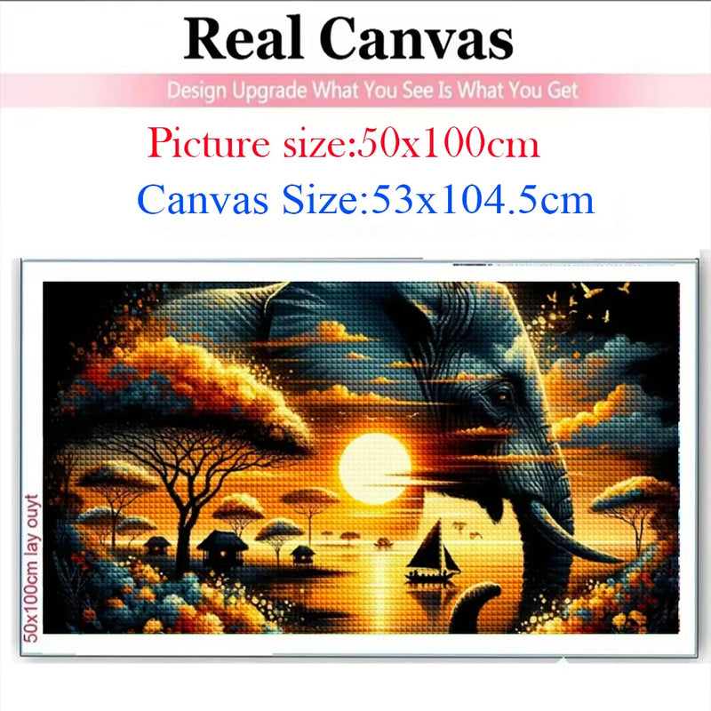 Vibrant Elephant African Sunset Diy Diamond Painting Art