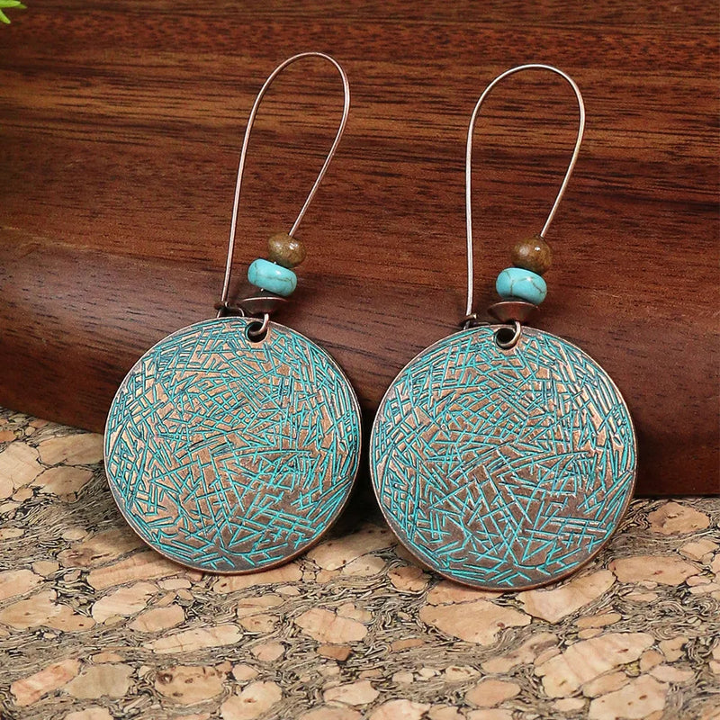 Women Bohemian Unique Leaf Tassel Round Water Drop Earring