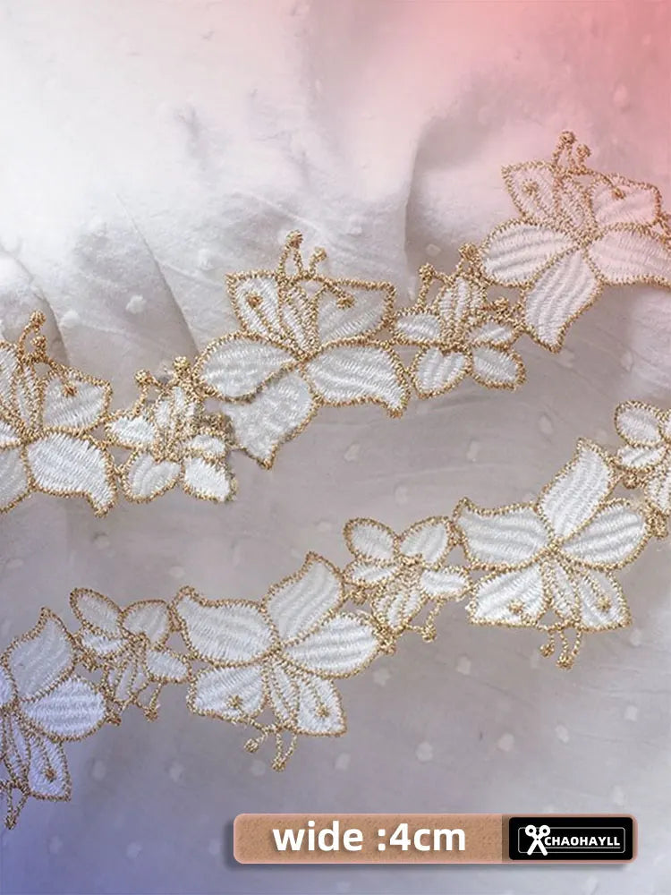 1 Yard Gold White Embroidery Lace Trim