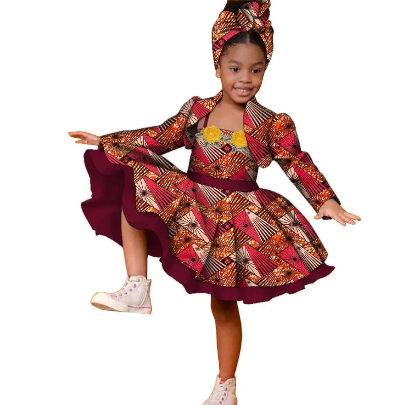 3pcs Set African Kids Gril Dashiki Dress