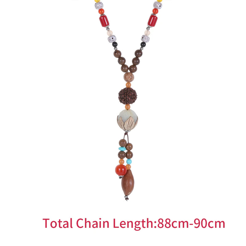 New Style Feather Elephant Wood Beaded Stone Necklace