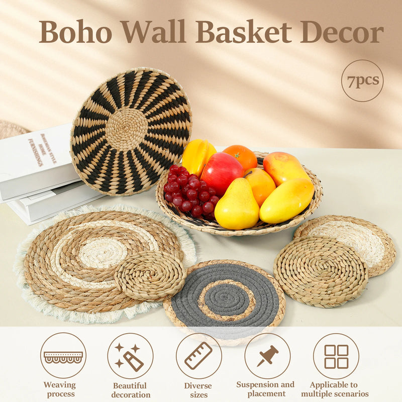 7Pcs Round Bohemian Woven Wall Decor