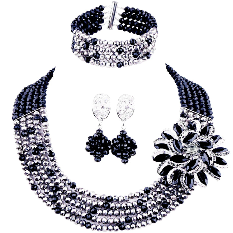 New Crystal Beaded Nigerian Wedding African Beads Jewelry Set