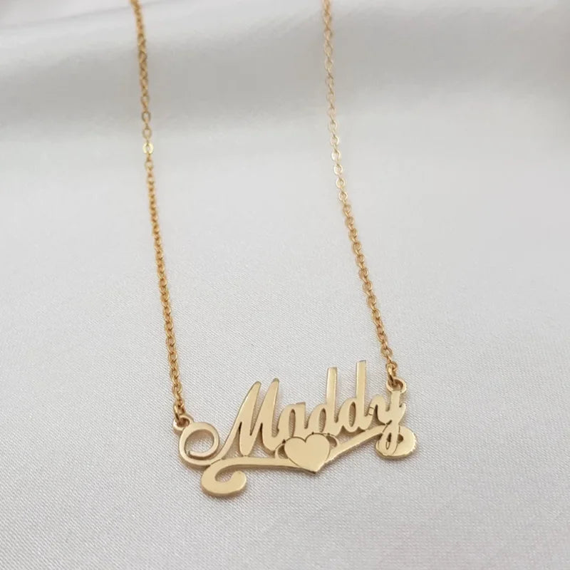 New Custom Heart Ribbon Name Necklaces