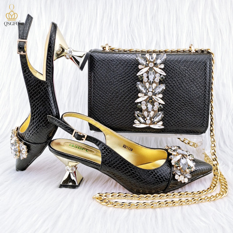 Big Diamond Decoration Shoes and Bag Set