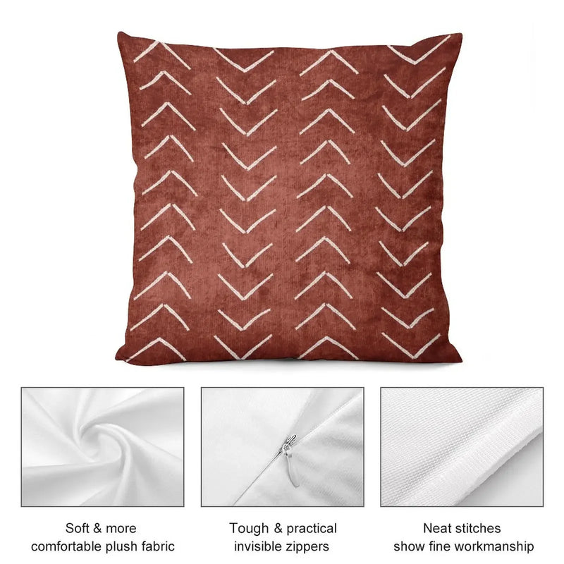 African Mud Cloth Boho Arrows White and Rust Pillow Decorative