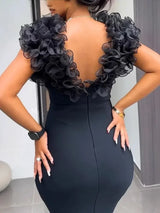 New Vintage Chic Black Women Midi Dress