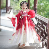 Chinese Vintage Style Girls Long Sleeve Red Hanfu Dress