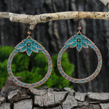 Women Bohemian Unique Leaf Tassel Round Water Drop Earring