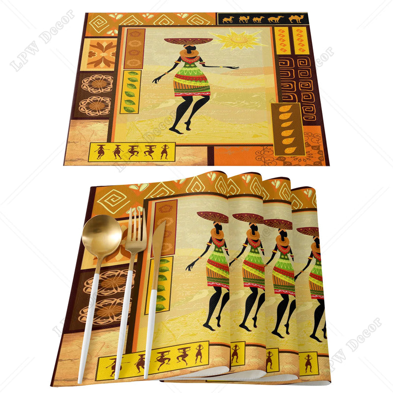 Ethnic African Women Printed Cotton Linen Table Napkin