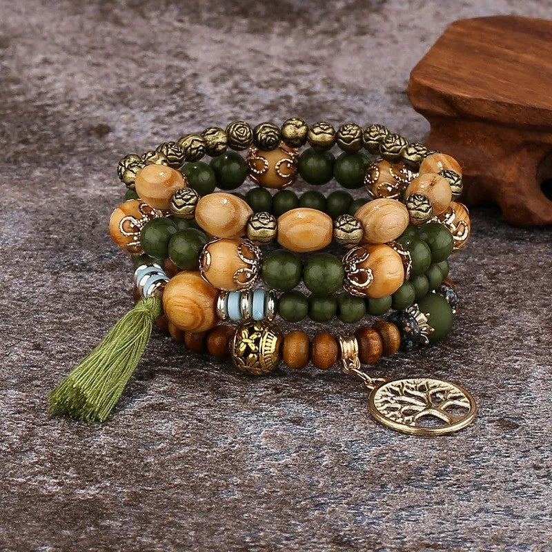 New Boho Charm Wood Beaded Bracelet Set