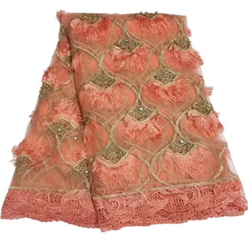 Pink  High Quality African Nigerian Tulle Lace Fabric