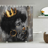 African Women Shower Curtain Black Girl with Gold Crown Art