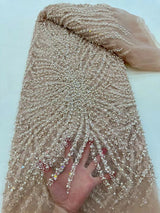 African Luxury Sequins Pearls Mesh Fabric