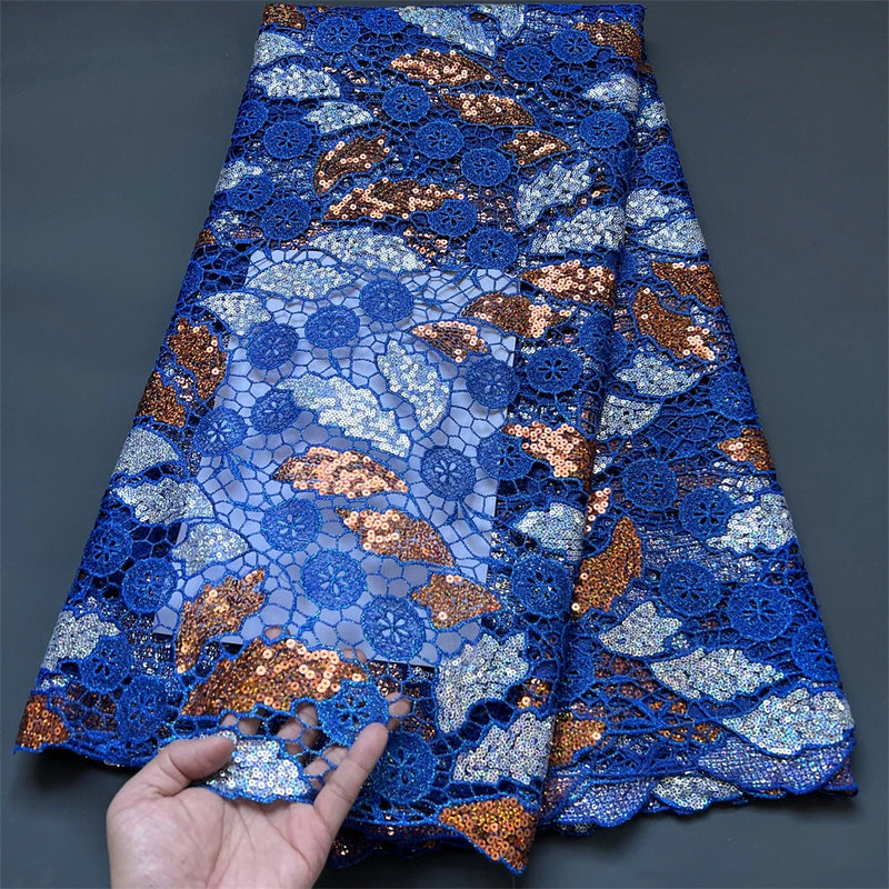 African Nigerian Sequins Cotton Embroidery organza Lace Fabric