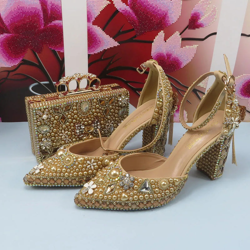 New Brand Luxury Crystal Bridal Wedding shoe and purse