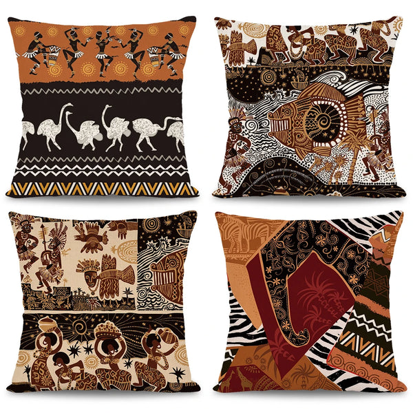 1Pc/4Pc African Style Animal Print Throw Pillowcase African Women Indigenous Female Dancer Pillowcase Home Sofa Cushion Cover