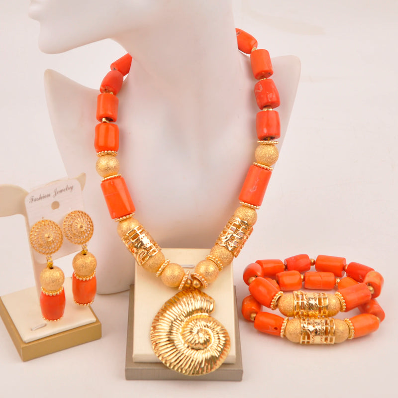 Original Orange Coral Beads Necklace Set