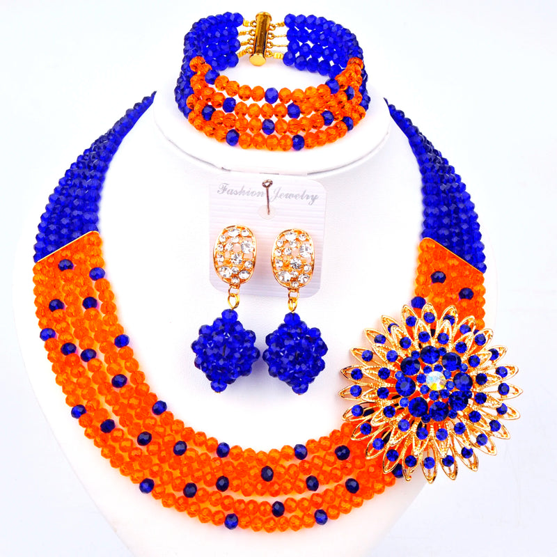 New Crystal Beaded Nigerian Wedding African Beads Jewelry Set