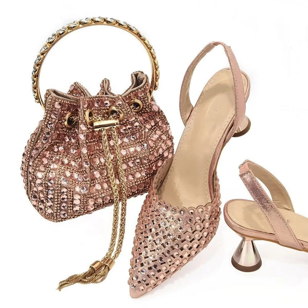 New Rose Gold Women Shoes And Bag Set