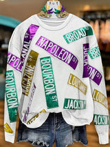 Mardi Gras White Metallic Nora Street Signs Print Sweatshirt