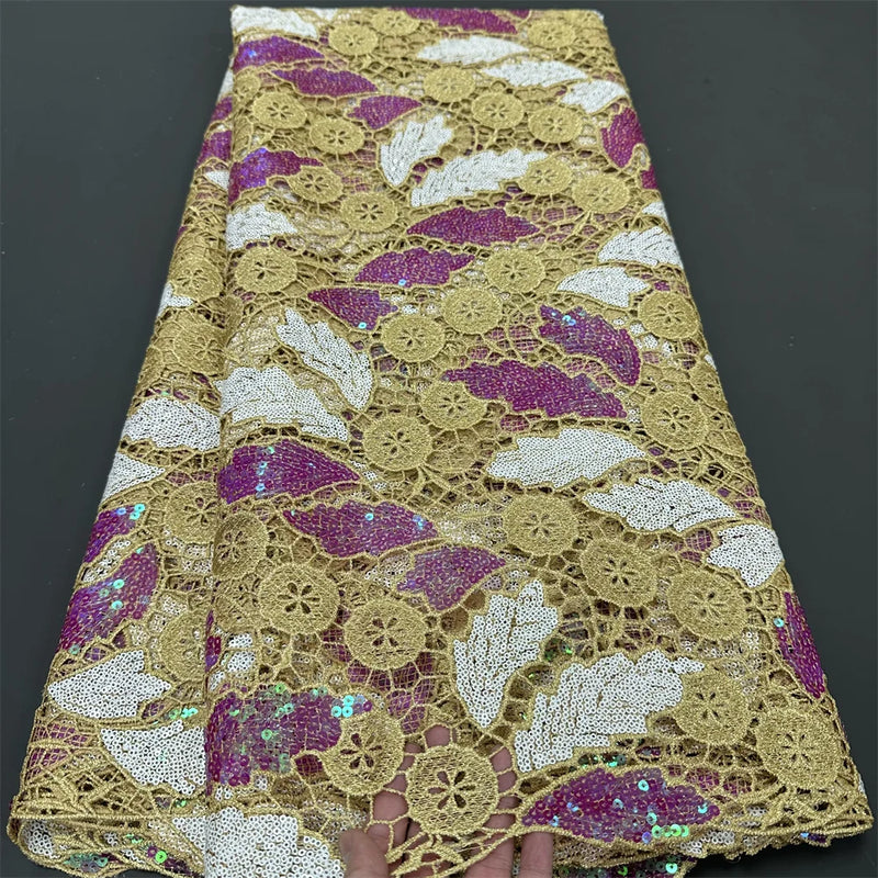 African Nigerian Sequins Cotton Embroidery organza Lace Fabric