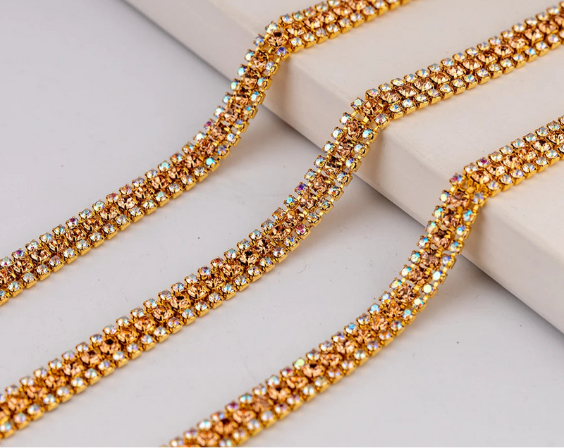 3 Rows Rhinestone Cup Chain