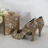 Peep Toe crystal Woman wedding shoes with matching bags