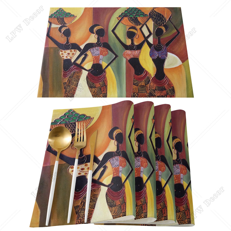 Ethnic African Women Printed Cotton Linen Table Napkin