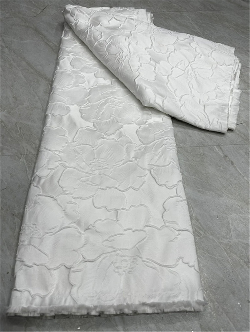 New White African Brocade Jacquard Fabric