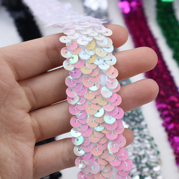 New Elastic Sequin Ribbon Glitter Stretch Trim