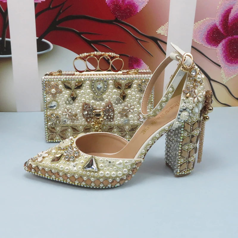 New Brand Luxury Crystal Bridal Wedding shoe and purse