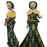 Women Dashiki Bazin Print Strap Tops and Long Skirts