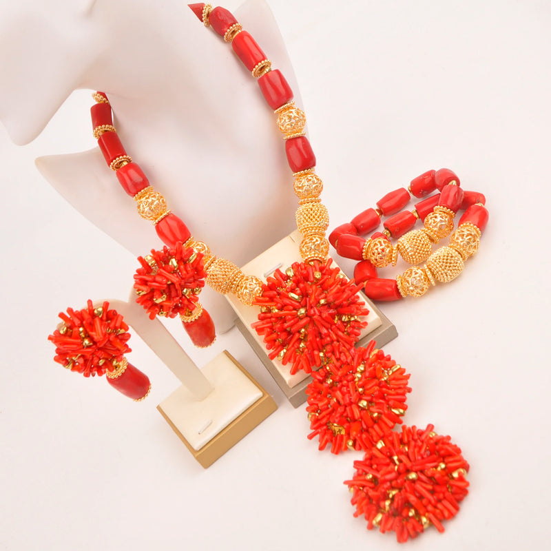 Original Orange Coral Beads Necklace Set