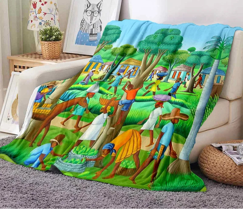 Cartoon Africa Ethiopian Custom Painting Art Soft Flannel Blanket