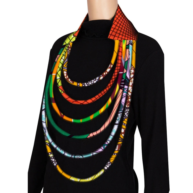 New Multi layered African Fabric Statement Necklace