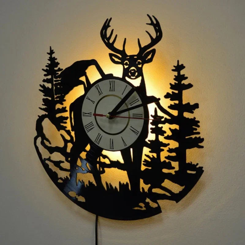 New Forest Deer Vinyl Record Wall Clock Remote Control Art