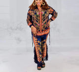 Women Dashiki Vintage Print Blouse Shirt 2 Piece Sets