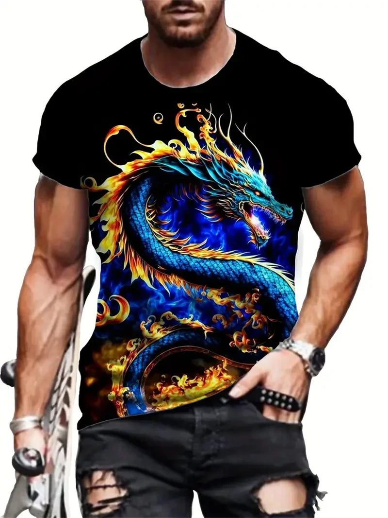 Mens Dragon Print Cotton Blend T-shirt