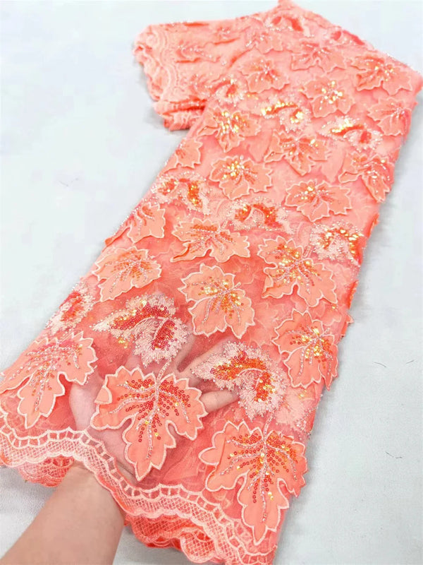 High Quality  Net Chiffon Beaded Sequence Lace Fabric