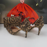 New Luxury  Leopard Thick Heel Bridal Wedding shoe and purse