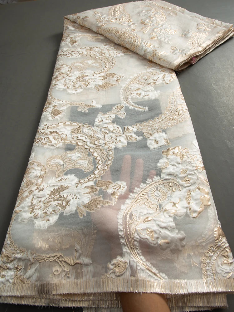 Satin Nigerian Brocade Gild Jacquard Lace Fabric