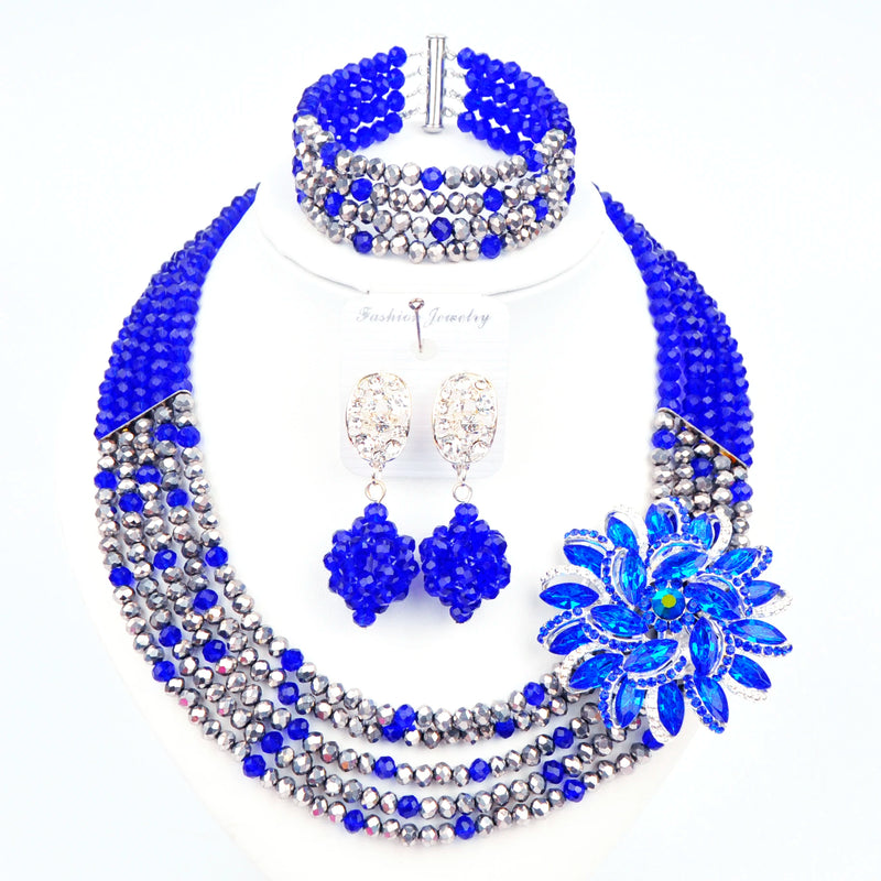 New Crystal Beaded Nigerian Wedding African Beads Jewelry Set