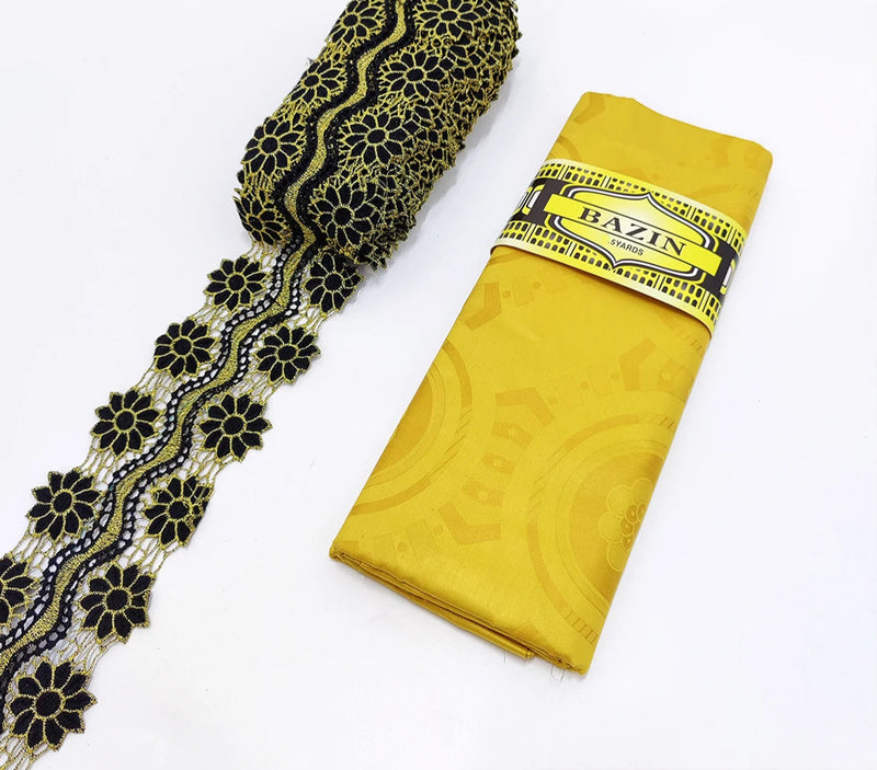 New White And Gold African Lace Fabric